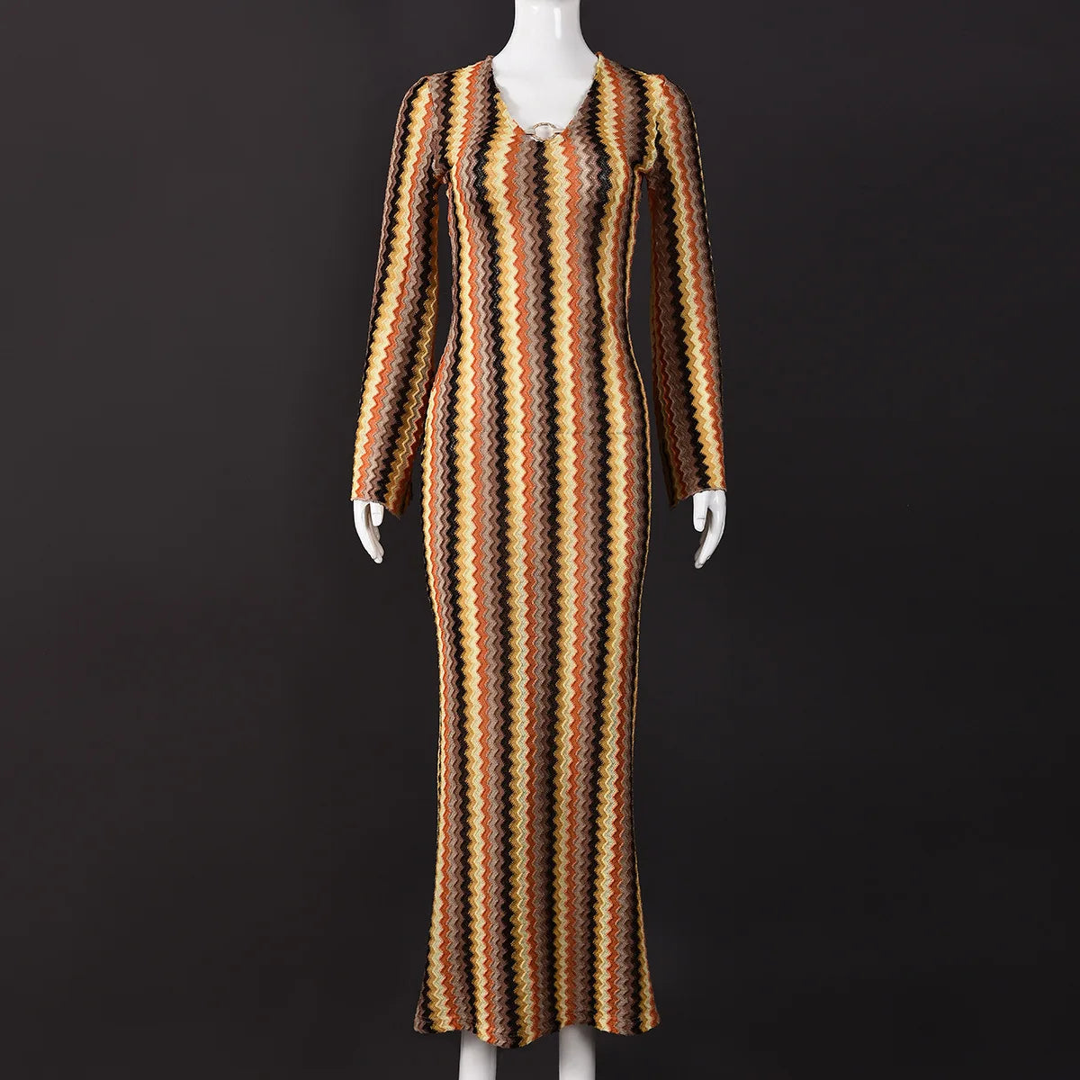 Waves & Whimsy – Elegant Vacation Maxi Dress with Flare Sleeves and Sultry V-Neckline