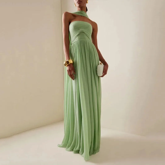 Elegant Off Shoulder Lady Chic Waist Long Hollow Backless Dress