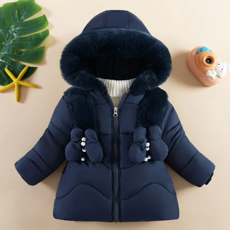 Baby Girls Solid Color Hooded Zipper Down Coat