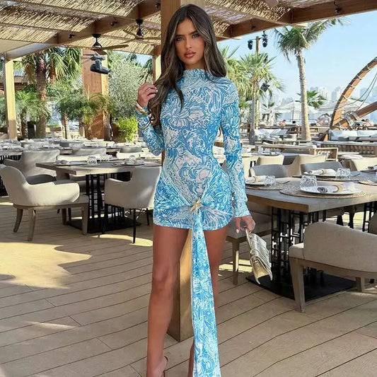 Ribboned Radiance & Pleats of Power Spring Chic Slim-Fit Elegance Dress