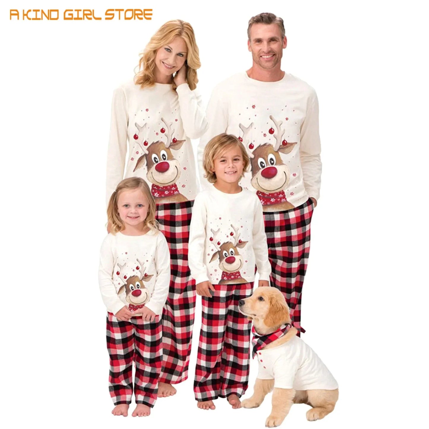 Mom Dad Kids Matching Pajamas Set Baby Dog Romper Scarf Christmas