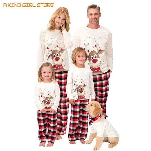 Mom Dad Kids Matching Pajamas Set Baby Dog Romper Scarf Christmas