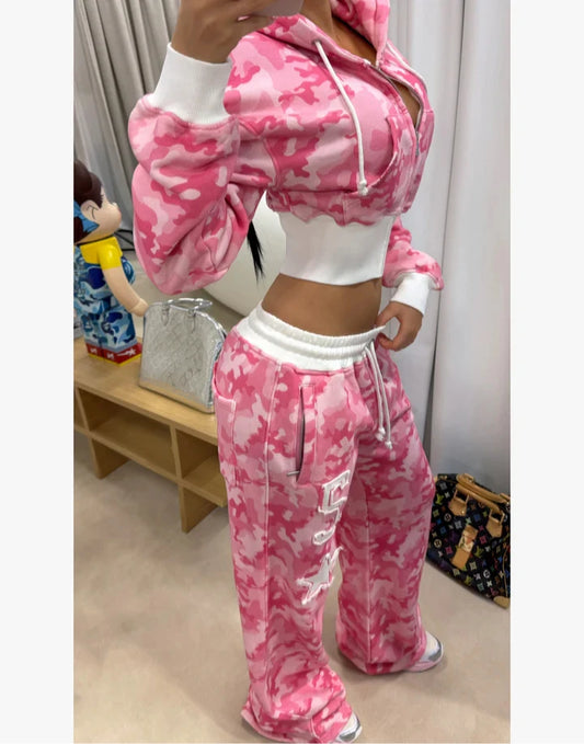 Streetwear Harajuku Retro Pink Two-Piece Set