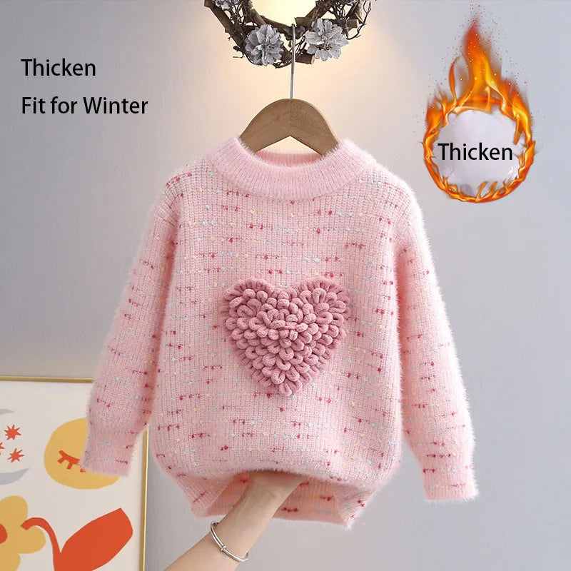 Children Autumn Winter Knitwear Love Heart O-Neck Pullovers Loose Colorful Spot Sweater