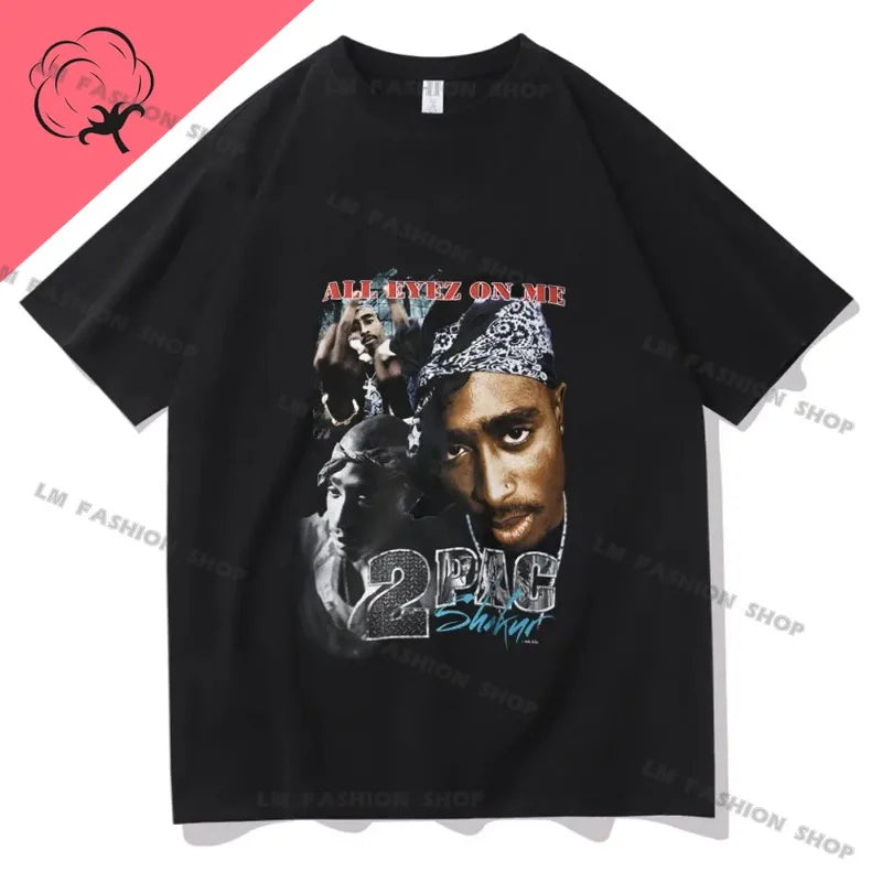 Hip Hop Women Men TShirt Rapper Tupac Graphic Print T-shirts Y2K Streetwear Cotton Tops Unisex Harajuku Casual Short Sleeve Tees