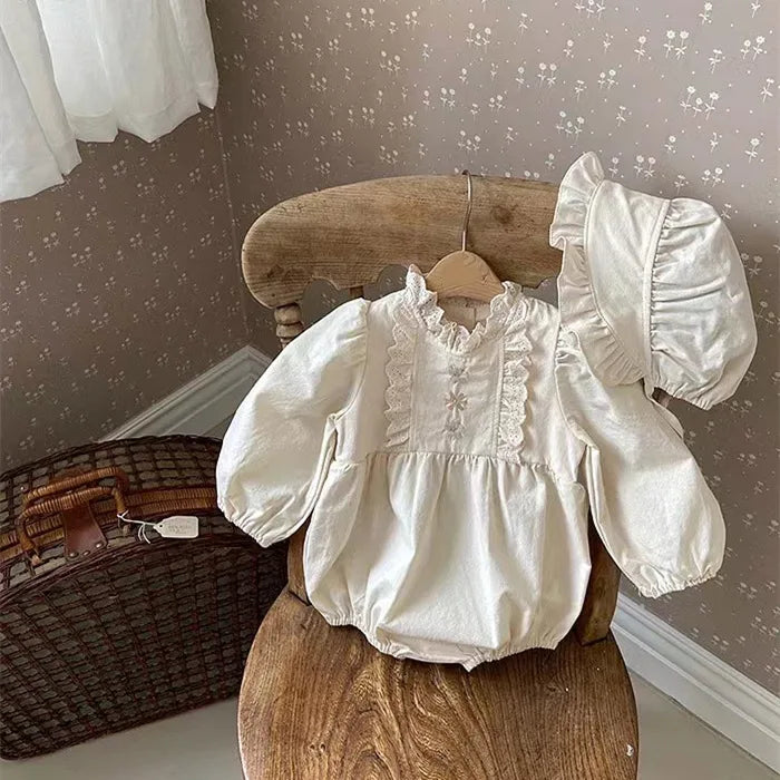 Baby Romper Girls Long Sleeve Jumpuit Clothing Girl Beige Petal Collar Bodysuit