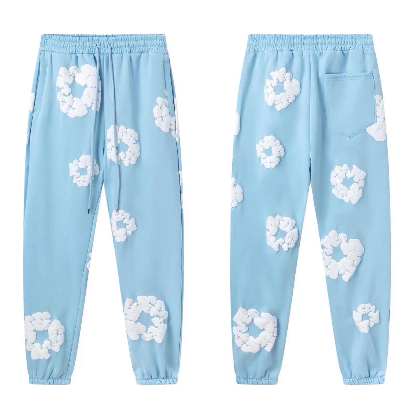 Fashion Flower New Mens Womens Same Foam Kapok Printing Long-sleeved Fleece Hooded Sweater Casual Loose Sweatpants Set