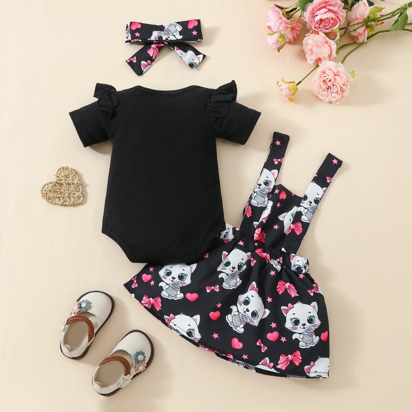 3-Piece Baby Girl  Dress Set - Adorable Cat