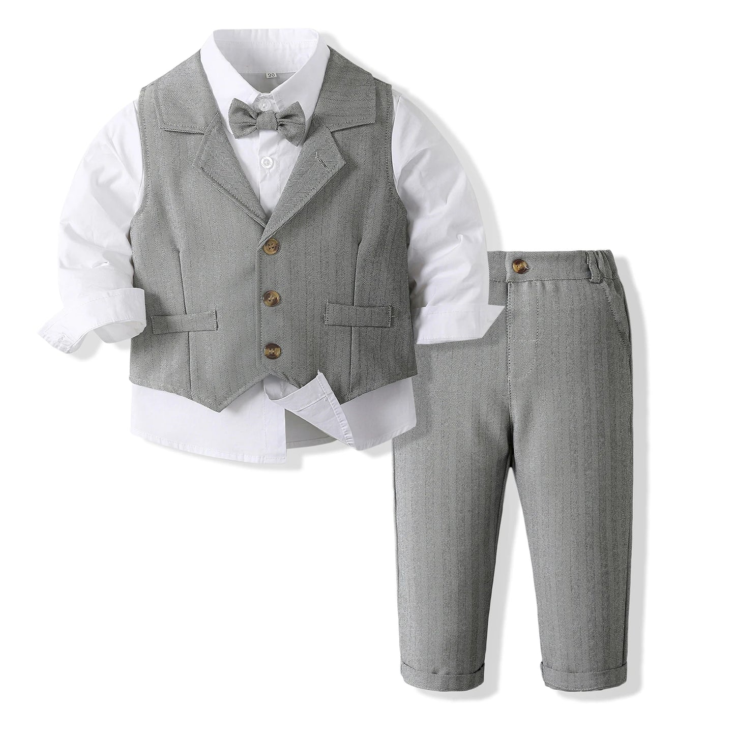 Gentleman Set Long Sleeve Lapel Button Shirt + Pants + Waistcoat Outfits Clothes