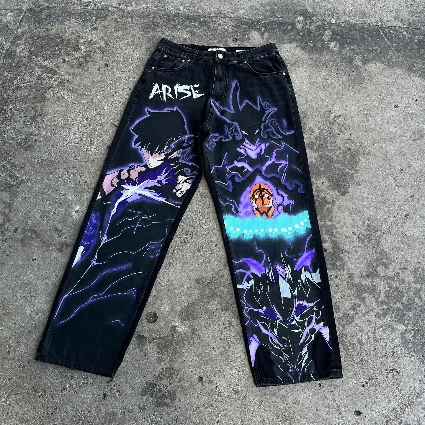 Harajuku Y2K Jeans for Men Anime Graphic Pants Streetwear 2024 New Women Japanese Style High Waist Jean wide leg Trouser