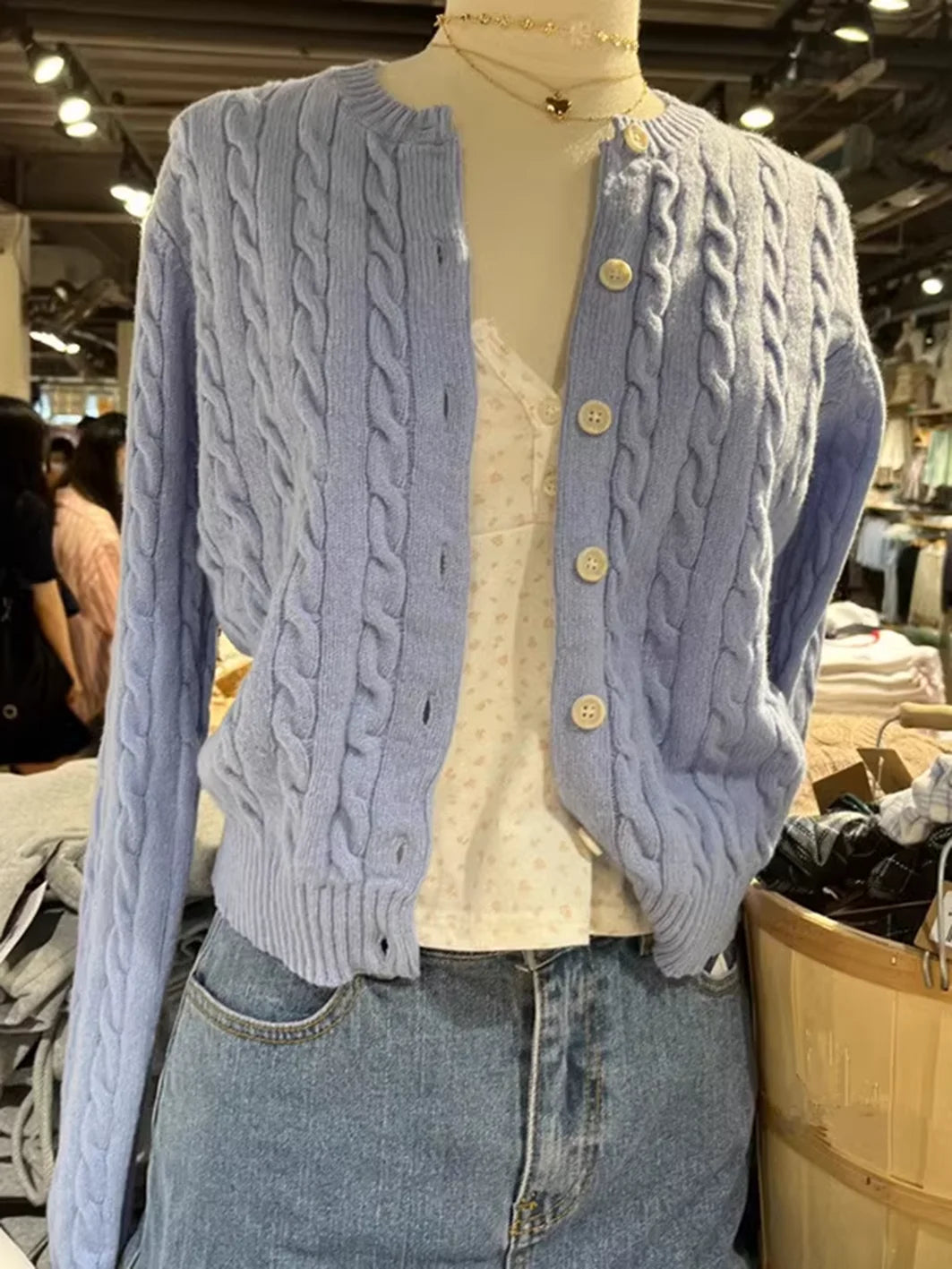 Twisted Flower Chic Cardigan Sweater Woman Round Neck Long Sleeve Single Breasted Cotton Outerwear Autumn Casual Loose Sweaters