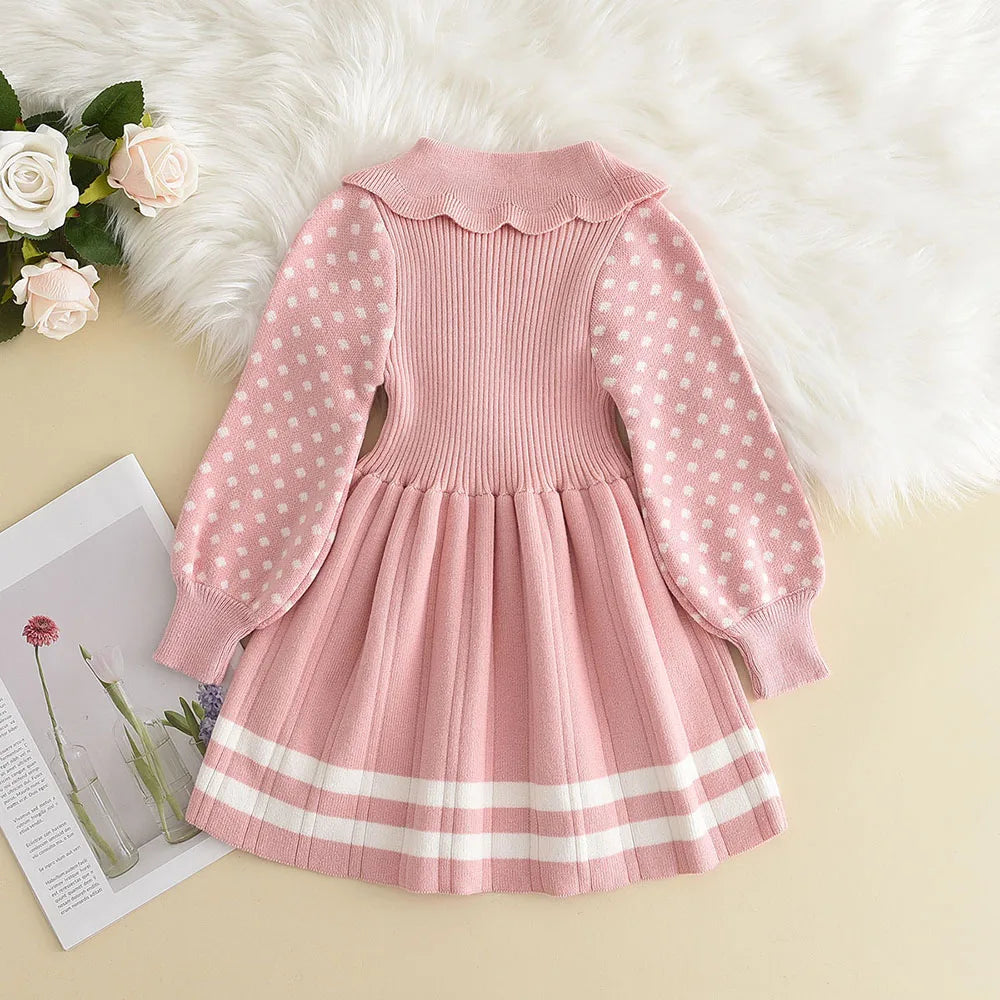 Girl Baby Sweater Knitted Dress Warm Sweater Dress Polka Dots Girls Infant Casual Pleated Princess Dresses Vestidos