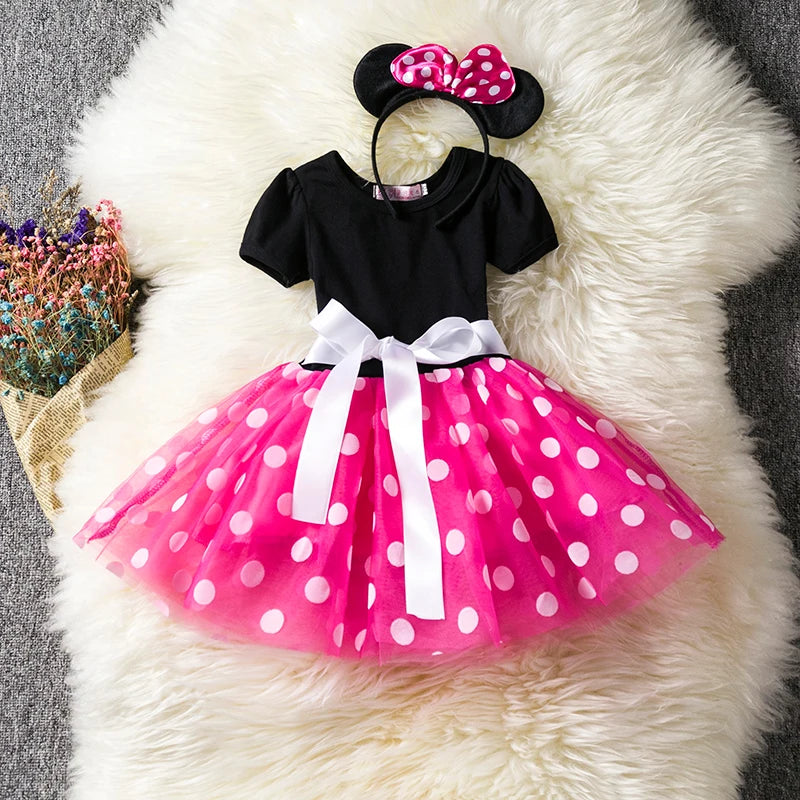 Girls Cosplay Cartoon Costume Kids Summer Short Sleeve Polka Dot Princess Dress Up Children Birthday Party Clothing