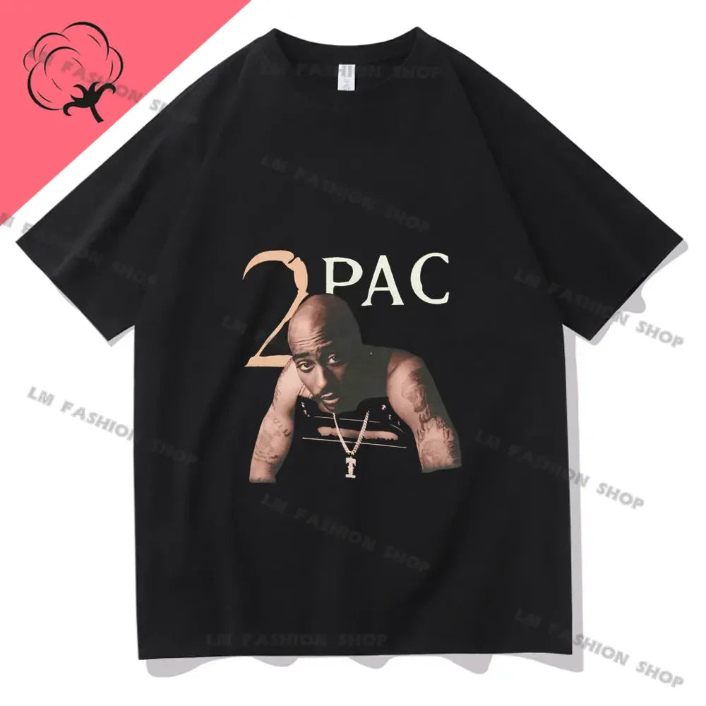 Hip Hop Women Men TShirt Rapper Tupac Graphic Print T-shirts Y2K Streetwear Cotton Tops Unisex Harajuku Casual Short Sleeve Tees