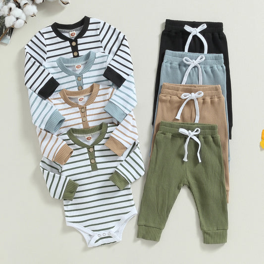 Baby Boy Long Sleeve Striped Print Romper