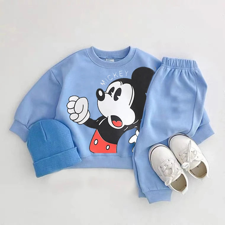 Mickey Mouse Print Tops Loose Trousers Infant Boys Spring New Style Cute Hoodies 2 Piece/set Baby Unisex Costume Green Tracksuit