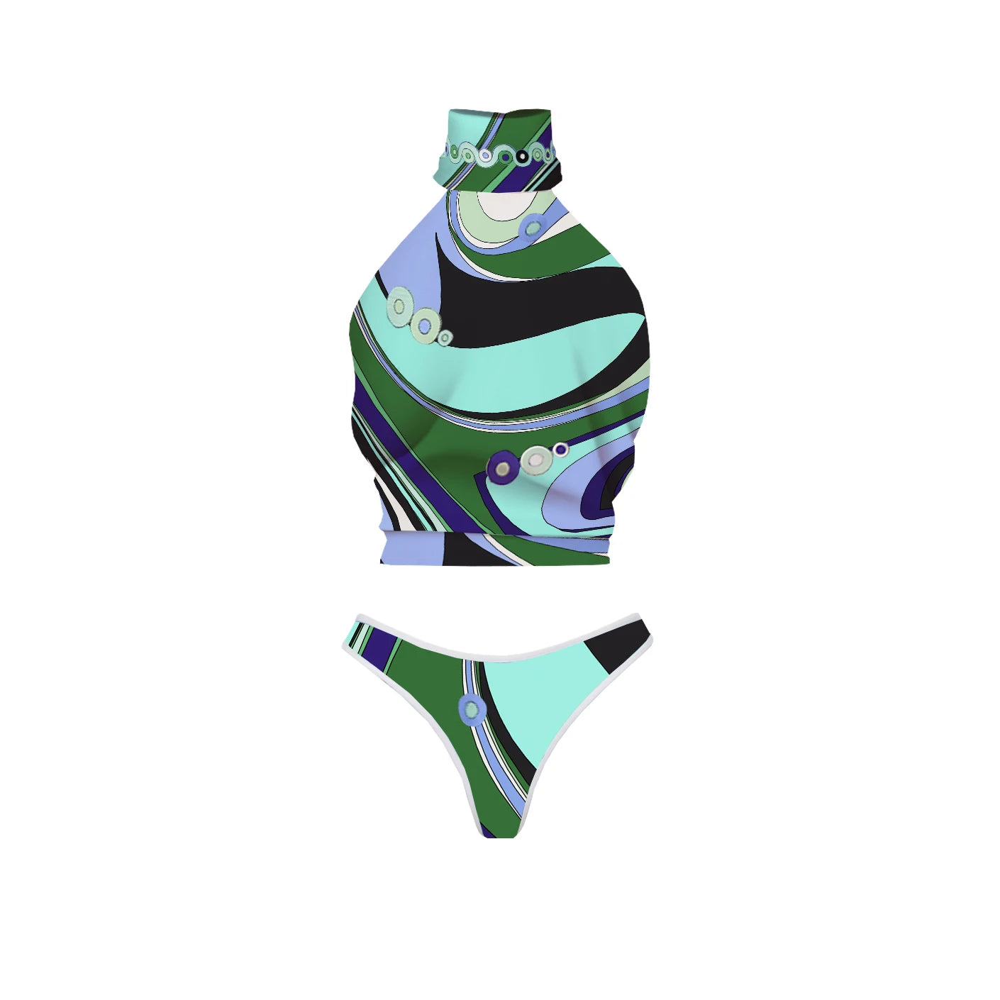 3Pcs Halter Bikini Sexy Women Swimsuit Bandeau Biquini Push Up Swimwear Female Printed Bathing Suits Beach Outfits Midi Skirt