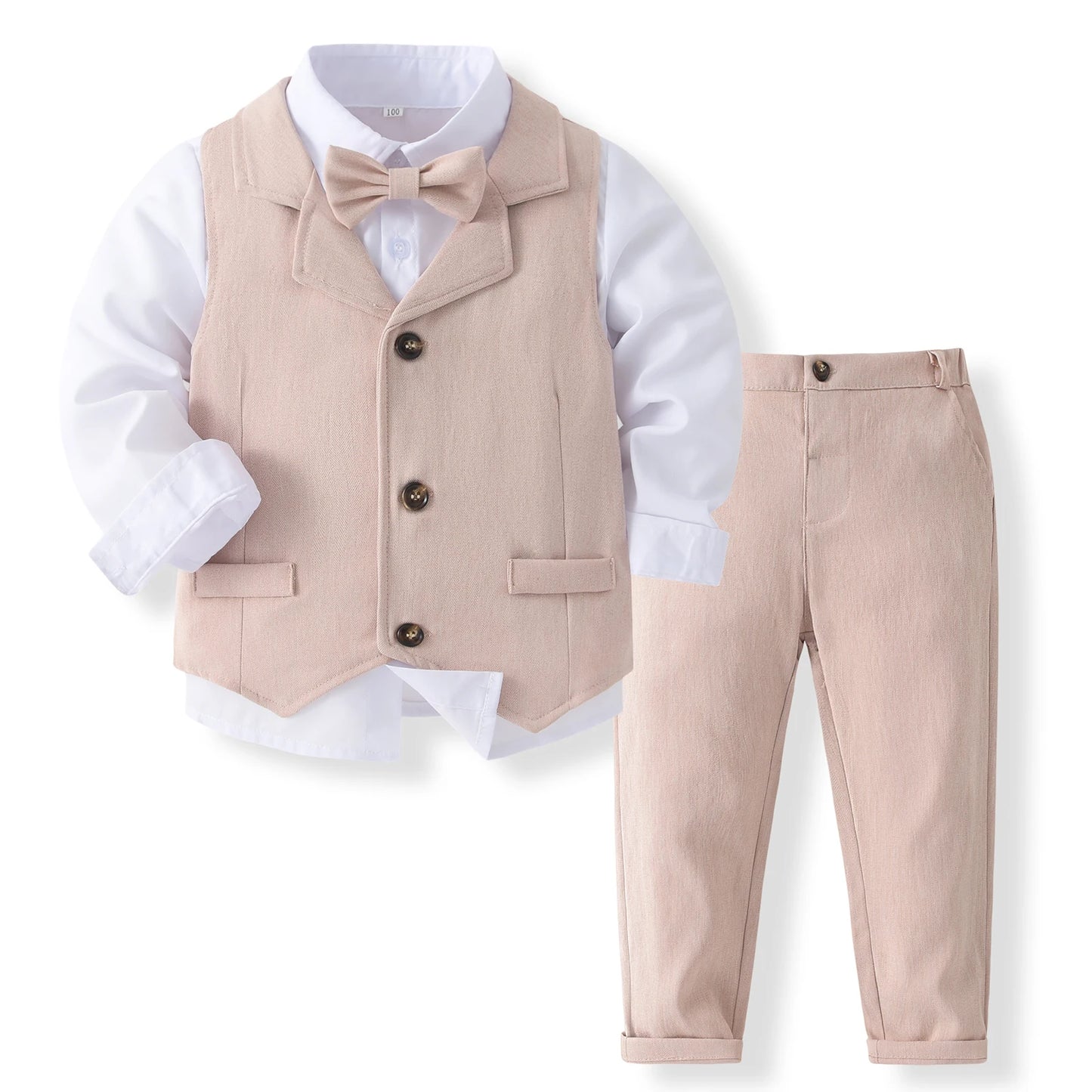 Gentleman Set Long Sleeve Lapel Button Shirt + Pants + Waistcoat Outfits Clothes