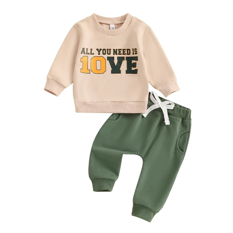 Baby Boys Pants Set, Long Sleeve Crew Neck Letter Print Sweatshirt with Elastic Waist Pants Infant Clothes