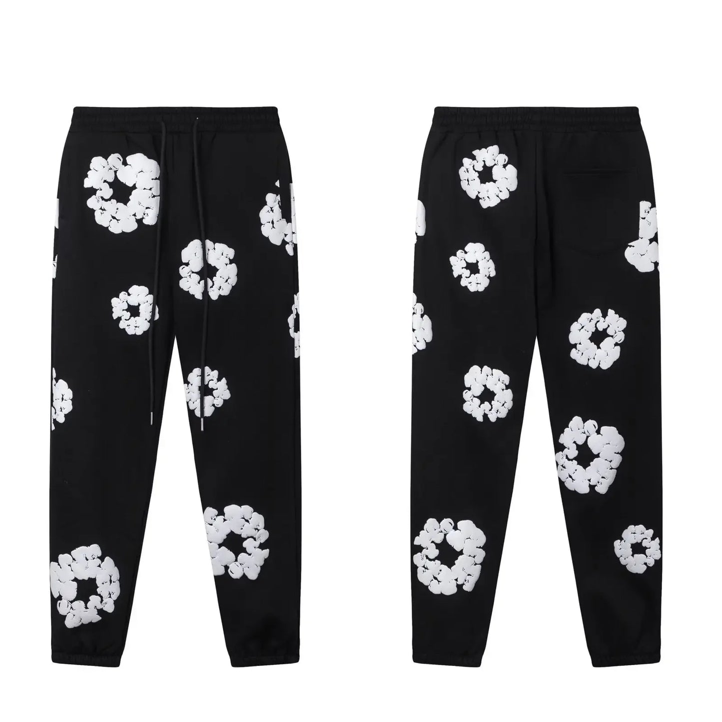 Fashion Flower New Mens Womens Same Foam Kapok Printing Long-sleeved Fleece Hooded Sweater Casual Loose Sweatpants Set