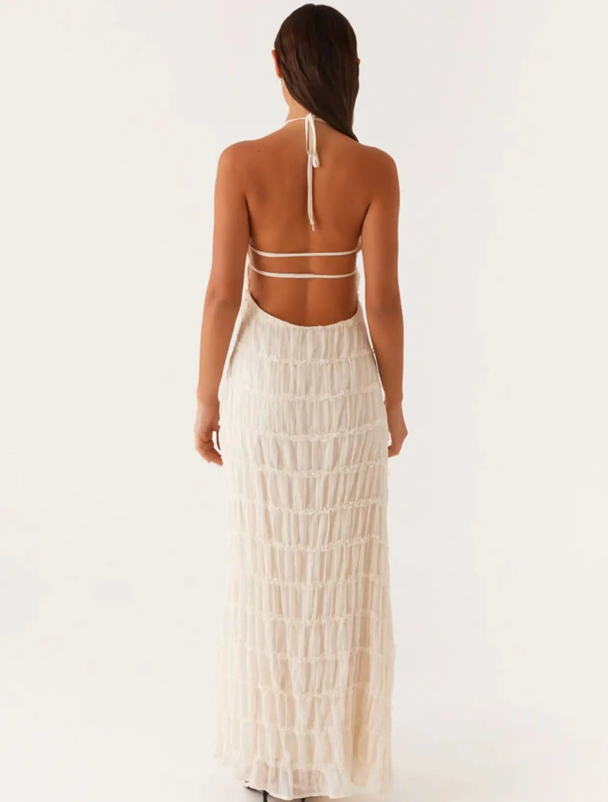 Sun-Kissed Muse Backless Frill Maxi Dress