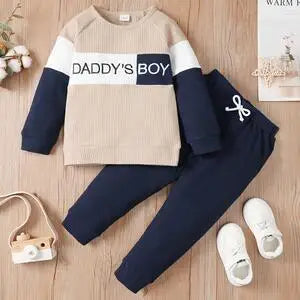 Boy Fashion Color Block Long Sleeve Top+Pant Spring and Autumn Clothing Outfits for Toddler Boy 1-4 Years