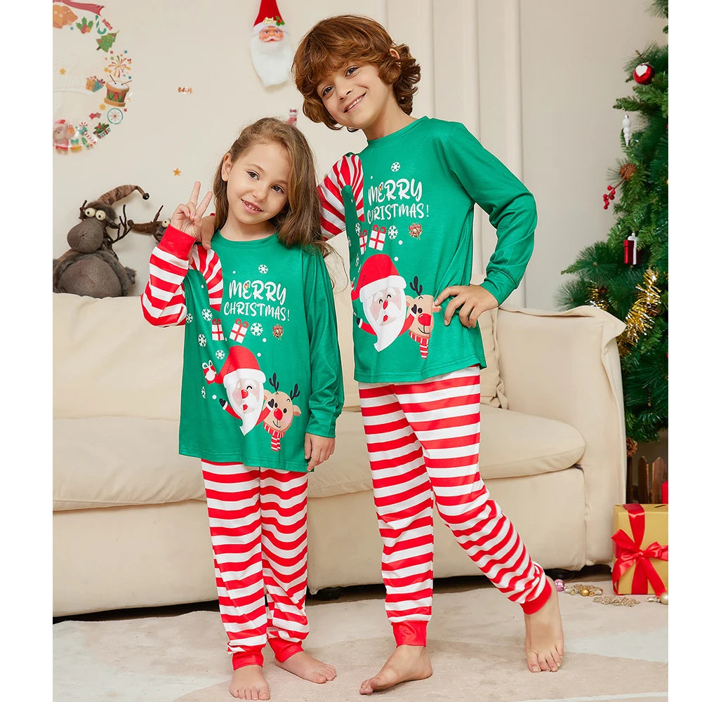 Christmas Father Son Mom Daughter Matching Pajamas Set Santa Claus Hat