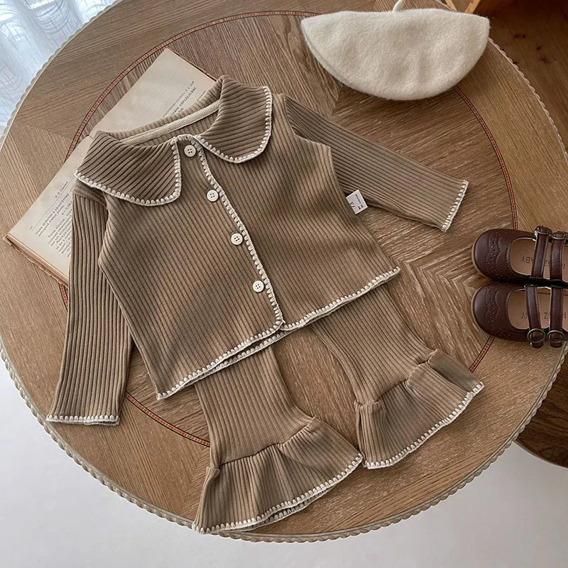 Sweaters Suit Soft Knit Sweater Cardigan Pants 2Pcs For Baby Girls Contrast Color Infant Outfit Set