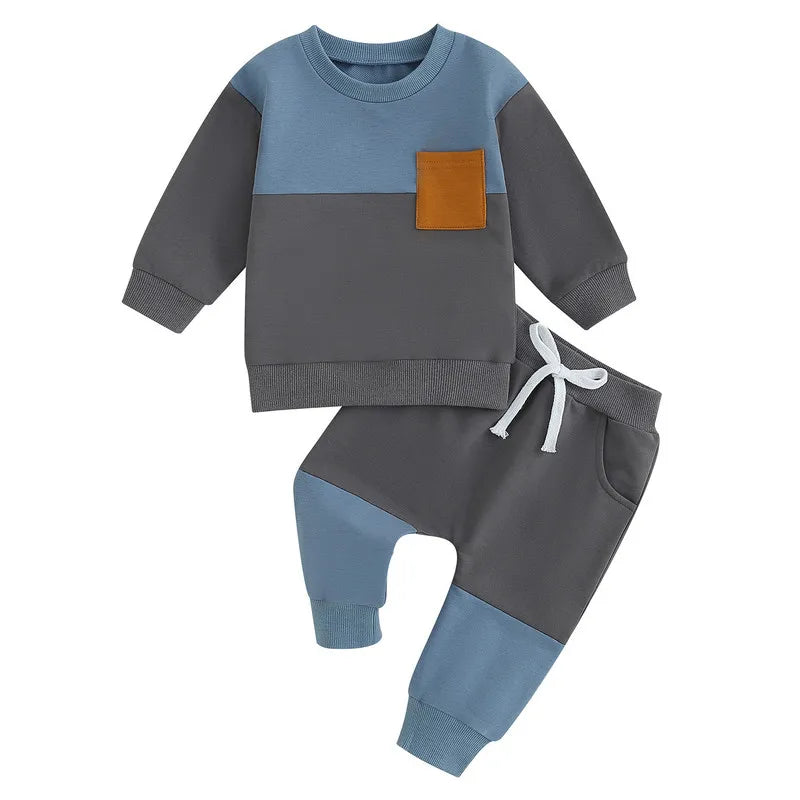 Baby Boy Contrast Color Pant Sets Spring Autumn Clothes Long Sleeve Sweatshirt Tops and Bottom Sets Baby Items Clothing