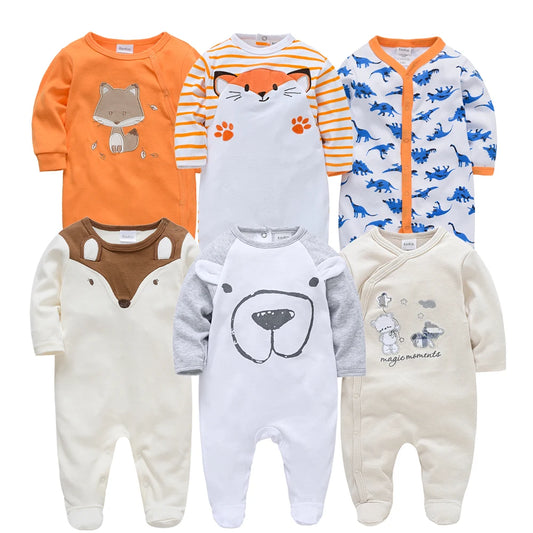 KAVKAS Baby Boys Clothing Cotton Cartoon Printing Kids Rompers Knit Newborn Overalls Orange Pajamas Baby Jumpsuit