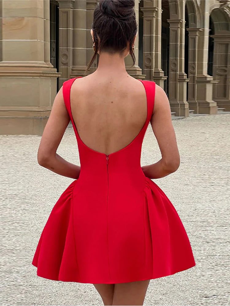 Fashion Solid Sleeveless Dress for Women Elegant Backless A Line Female Party Dress 2025 Spring New Slim Evening Club Lady Gown