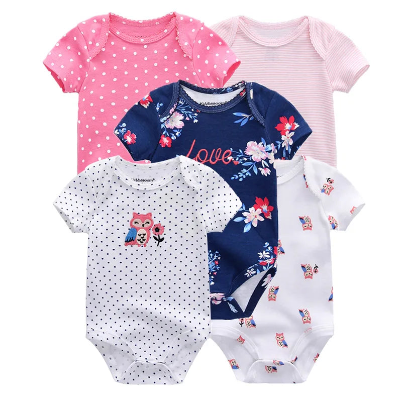 Kiddiezoom 5 Pcs/Lot Fashion Newborn Cartoon Short Sleeve Baby Boy Girl Bodysuits Soft 100%Cotton Infant Onesies