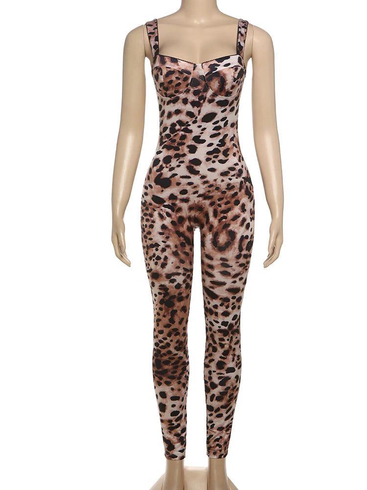 Weird Puss Sexy Jumpsuit Women Sleeveless 2025 Sexy Trend Leopard Print Sleeveless Street Fit Stretch Activity Workout Overalls