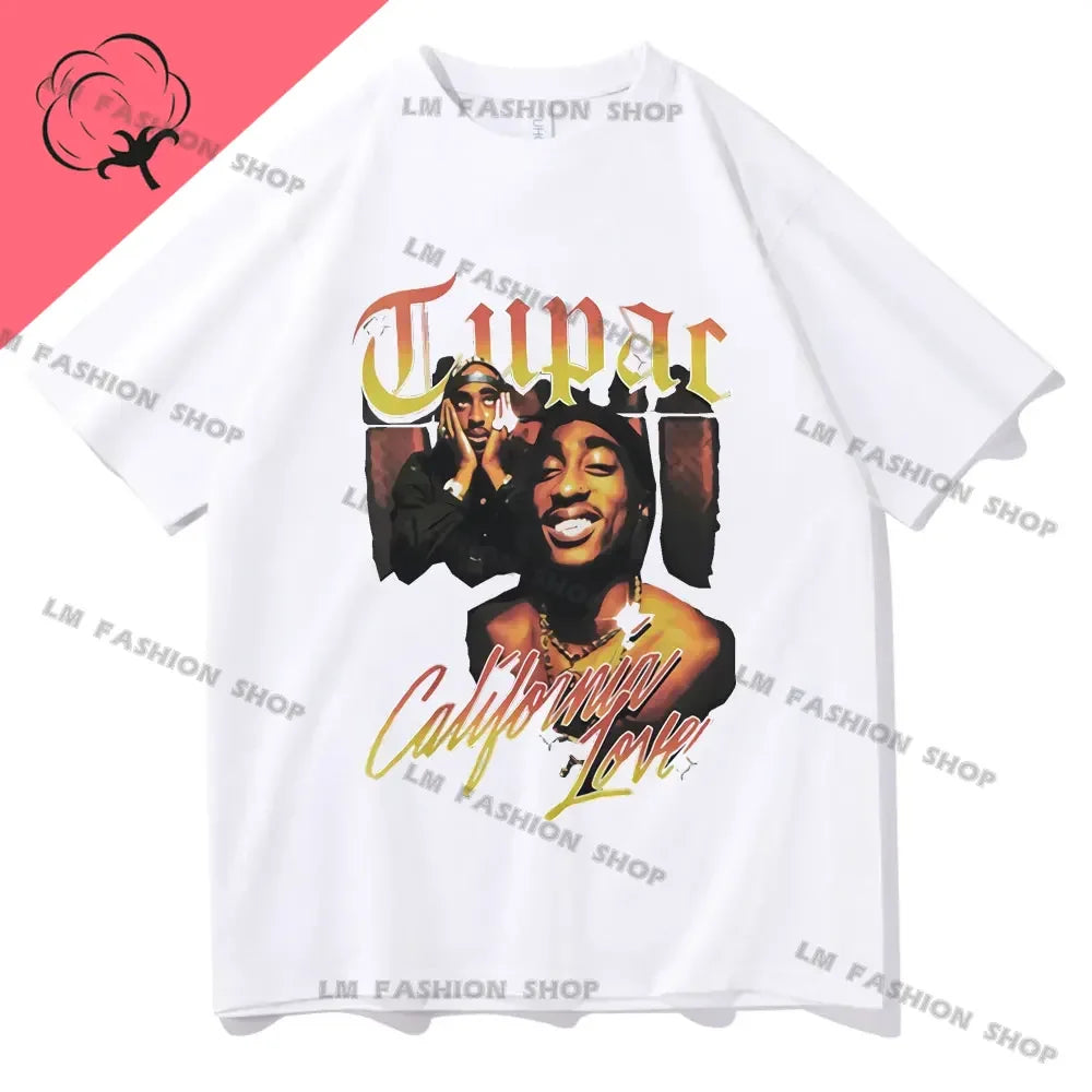 Hip Hop Women Men TShirt Rapper Tupac Graphic Print T-shirts Y2K Streetwear Cotton Tops Unisex Harajuku Casual Short Sleeve Tees