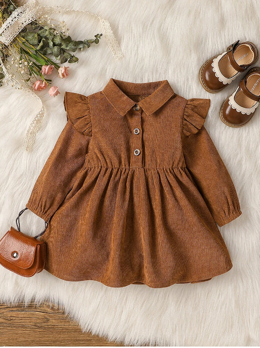 Baby girls Long Sleeve all seasons Solid Turn-down Collar fashion Style Dress