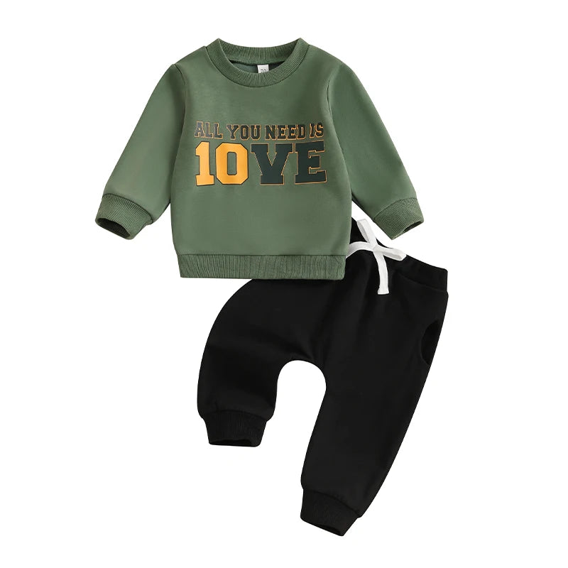 Baby Boys Pants Set, Long Sleeve Crew Neck Letter Print Sweatshirt with Elastic Waist Pants Infant Clothes