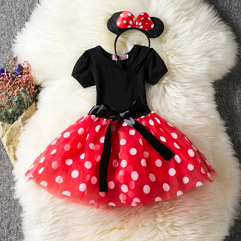 Girls Cosplay Cartoon Costume Kids Summer Short Sleeve Polka Dot Princess Dress Up Children Birthday Party Clothing