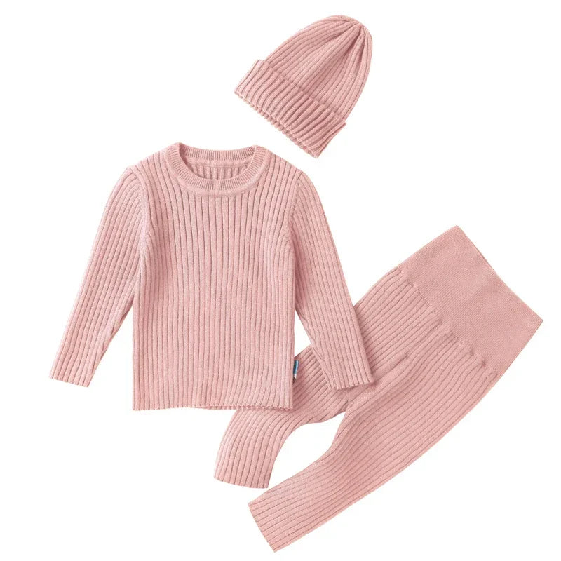Boys Girls Soft Knitted Sweater+Hat+Pants Clothing Sets Autumn Winter Infant Baby Outfits