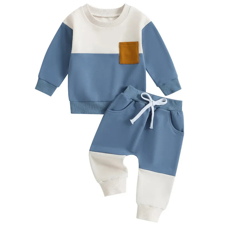 Baby Boy Contrast Color Pant Sets Spring Autumn Clothes Long Sleeve Sweatshirt Tops and Bottom Sets Baby Items Clothing