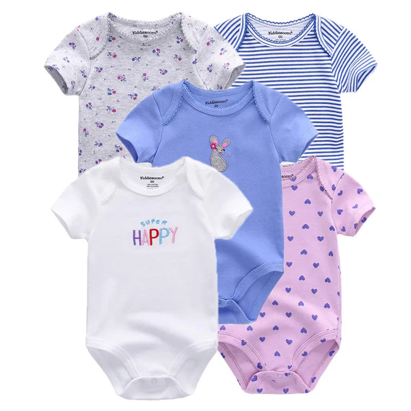 Kiddiezoom 5 Pcs/Lot Fashion Newborn Cartoon Short Sleeve Baby Boy Girl Bodysuits Soft 100%Cotton Infant Onesies