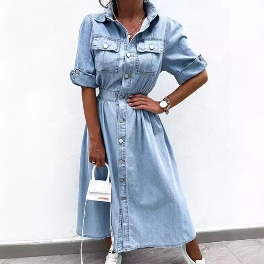 Blue Muse Vintage Button-Up Denim Maxi