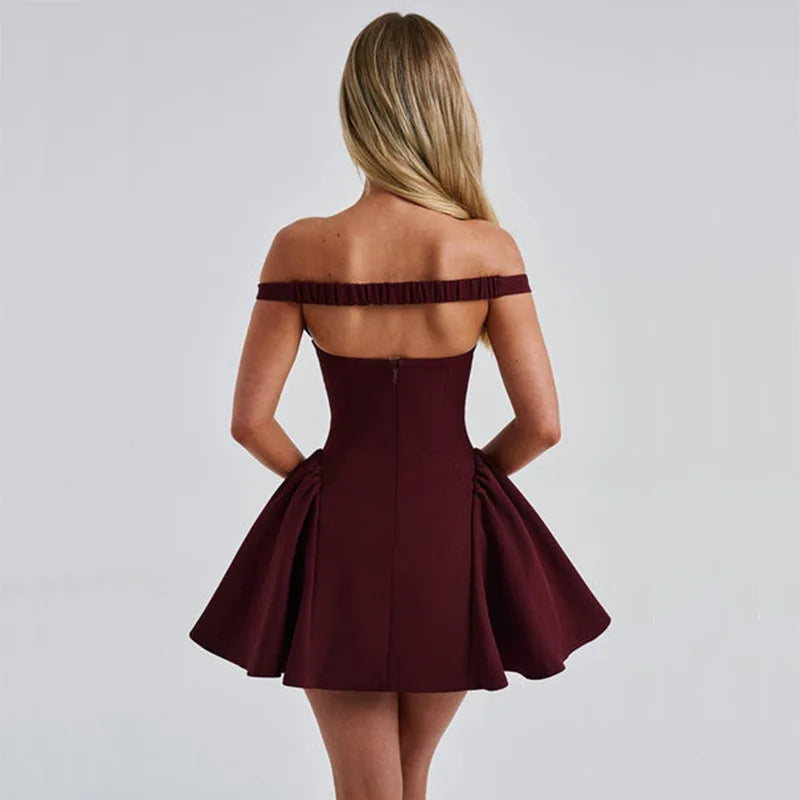 Avrilyaan Deep V Off Shoulder Backless Sexy A-line Dress Women Elegant Party Dress Slash Neck Bodycon Mini