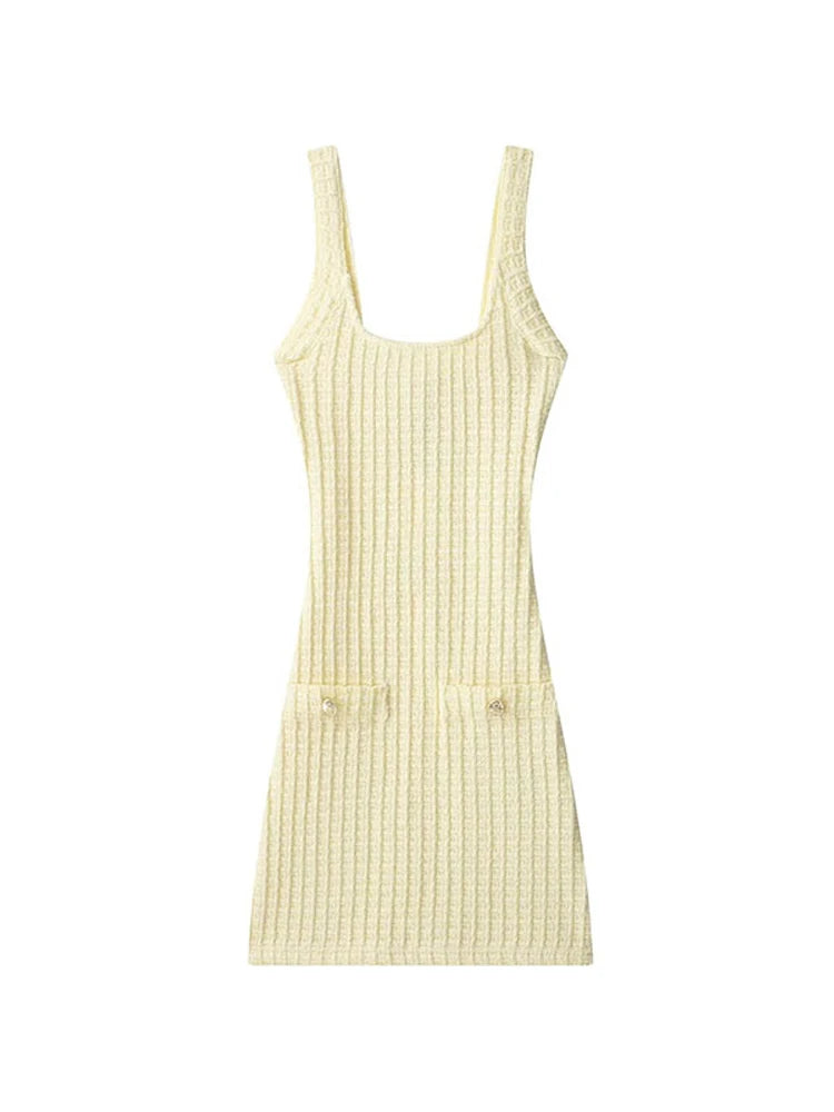 Sunkissed Chic Tweed Bodycon Backless Mini Dress
