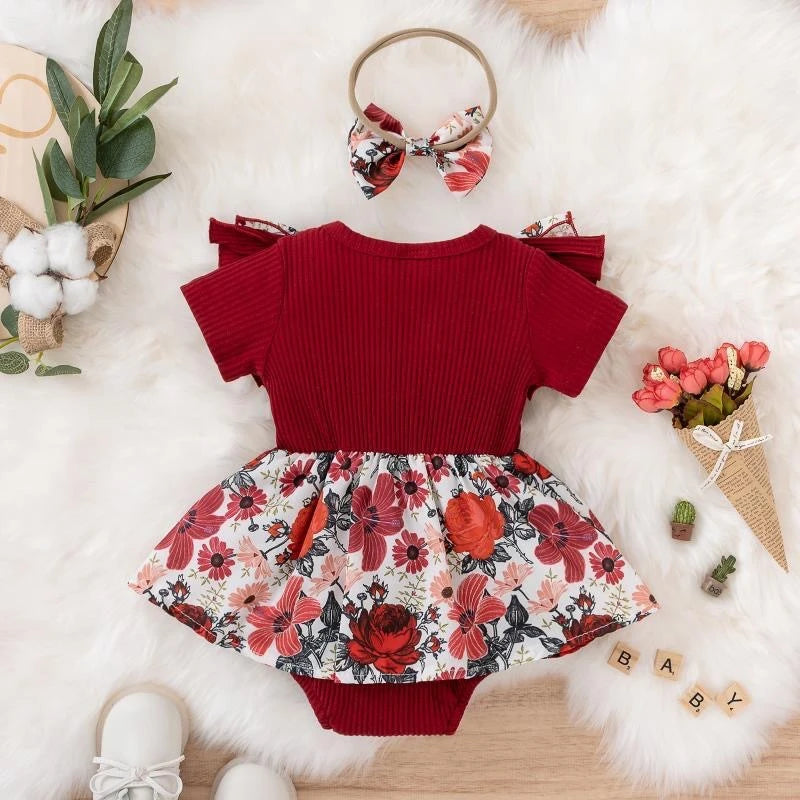 Baby Girl Dress With Bowknot Striped Jumpsuit Cotton Dress For Newborn Floral Clothes Baby Crawling Clothes