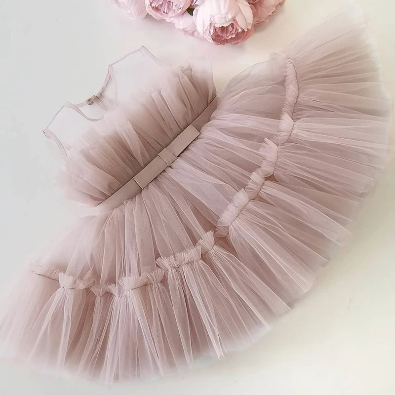 Girls Wedding Princess Dress Baby Kids Elegant Party Tutu Fluffy Prom Gown Children Bridesmaids Evening Tulle Birthday Dresses