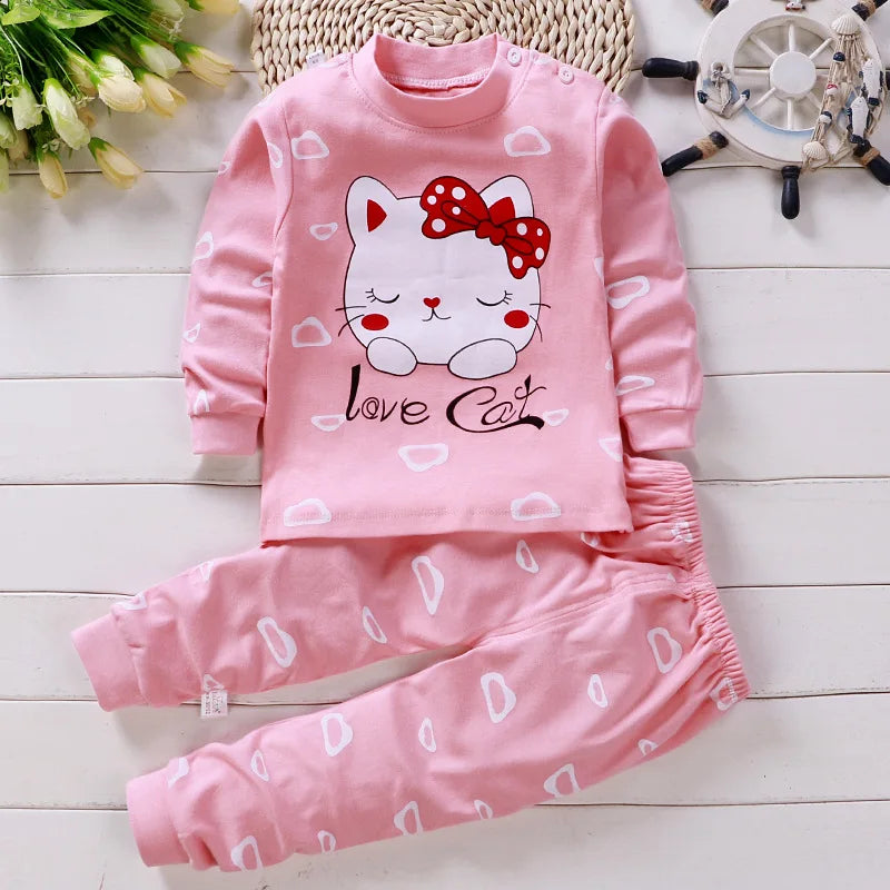 Cotton baby girl clothing winter newborn baby clothing set 2 sets of spring children's pajamas 0-5 year old baby cartoon casual