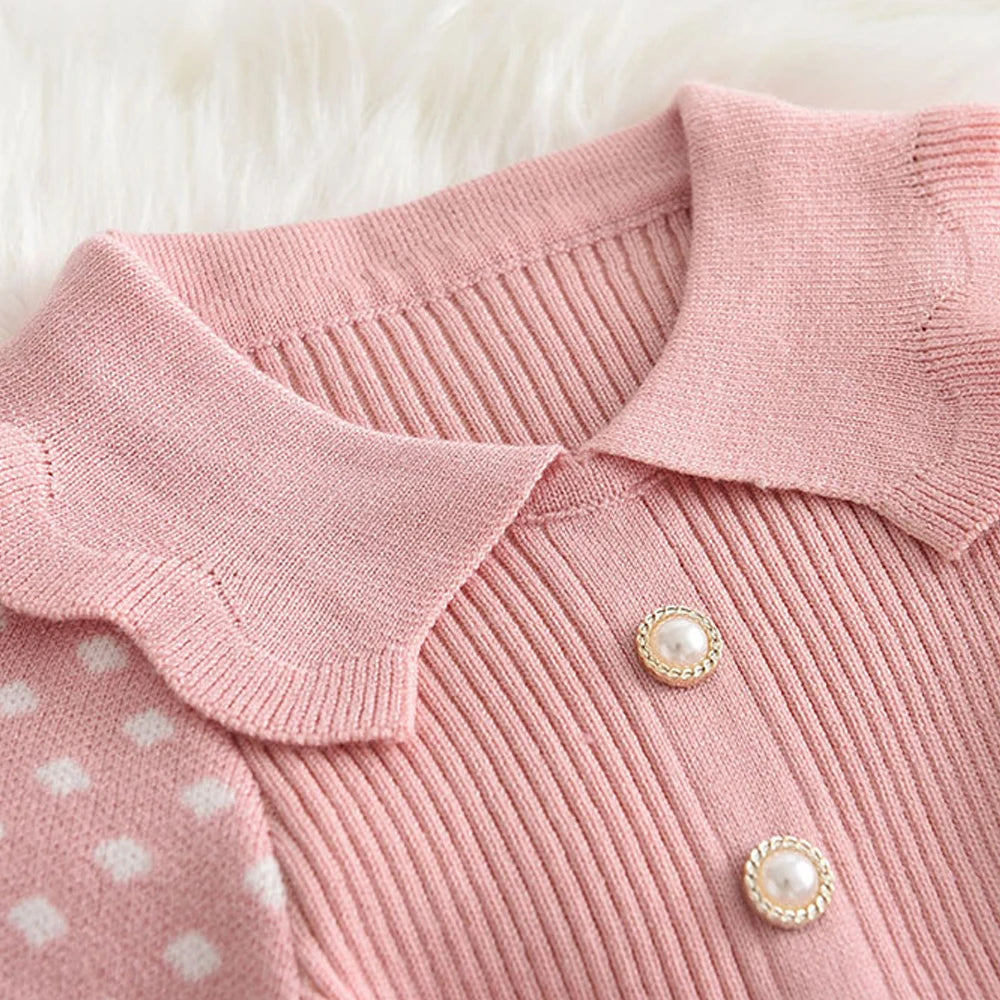 Girl Baby Sweater Knitted Dress Warm Sweater Dress Polka Dots Girls Infant Casual Pleated Princess Dresses Vestidos