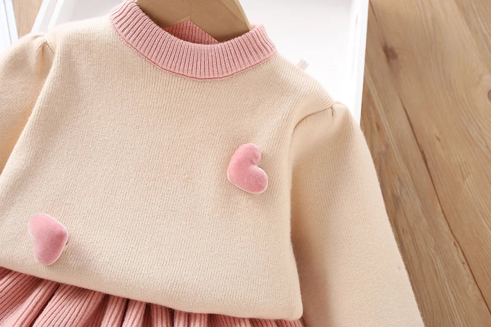 0-6-year-old new knitted children's sweater fashionable and cute baby girl clothing autumn warm baby set children's clothing 2PS