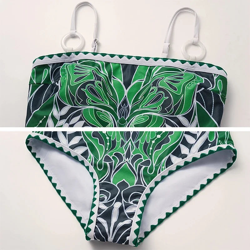 Flaxmaker 2025 Summer Bikini Set Vintage Butterfly Printed One Piece Swimsuit and Skirt Women Sleeveless Swimming Beachwear