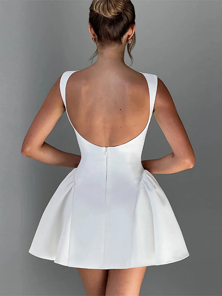 Fashion Solid Sleeveless Dress for Women Elegant Backless A Line Female Party Dress 2025 Spring New Slim Evening Club Lady Gown